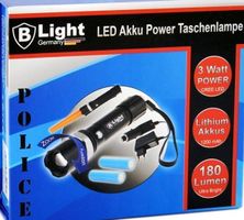Taschenlampe LED`S 3 Watt mit Akku. Zoom- + SOS- Funktion
